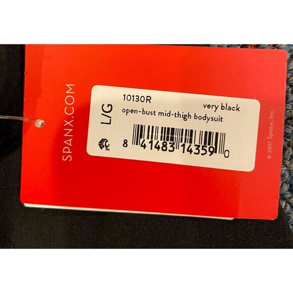 NWT Spanx Sculp Open Bust Mid Thigh Bodysuit Black Large L New - Picture 3 of 5